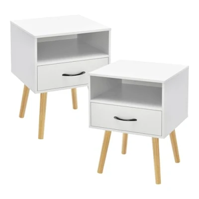 Afbeelding van Nachtkastje Gävle 57x42x40 cm set van 2 wit [en.casa]