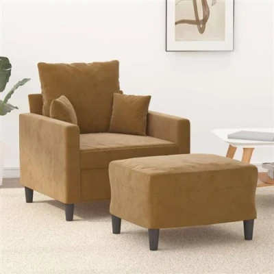 Image de vidaXL Fauteuil avec repose pied Marron 60 cm Velours3201104