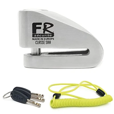 Afbeelding van FR sécurité FR110S Schijfblok voor motorfiets, hoge veiligheid, diefstalbeveiliging, SRA goedgekeurd, 10 mm, vergrendelingsas, schijf, staal, bescherming, veiligheidsslot, scooter, fiets +