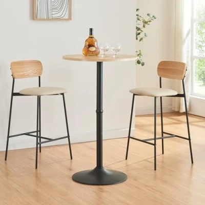 Afbeelding van Bartafel Vantaa rond 100xØ60 cm zwart en eikenkleurig [en.casa]