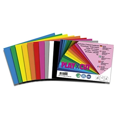Afbeelding van PLAY CUT 50 vellen knutselkarton A6 (220 g/m²) DIN meerkleurig 10 verschillende kleuren dik printpapier bedrukbaar kwaliteit
