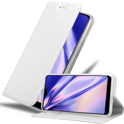 Afbeelding van Cadorabo Hoesje geschikt voor Huawei P20 in CLASSY ZILVER Beschermhoes met magnetische sluiting, standfunctie en kaartvakje Book Case Cover Etui