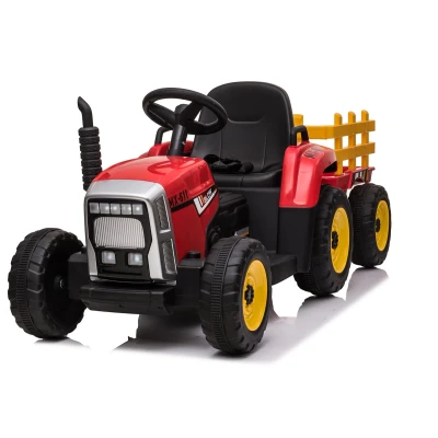 Afbeelding van elektrische kinderauto tractor elektrisch 12V + trailer, kinder (Rood)