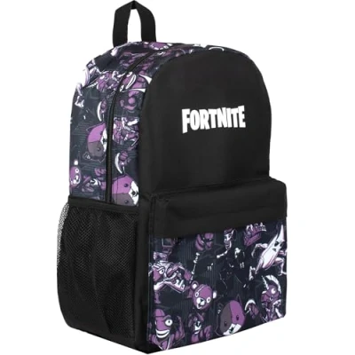 Afbeelding van Fortnite Grote schoolrugzak voor jongens, zwart, A4, meerdere vakken, met netvakken en verstelbare gevoerde schouderbanden, zwart/lila