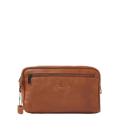 Afbeelding van dR Amsterdam Toilettas Leren Man Vrouw Luxe leer echt Reistoilettas Tampa 932038 Camel