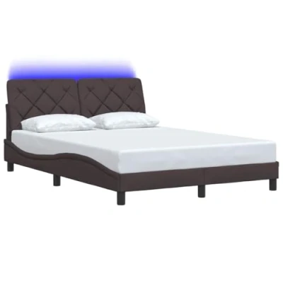 Afbeelding van vidaXL Bedframe met LED verlichting stof donkerbruin 140x200 cm