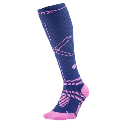 Afbeelding van STOX Energy Socks Hardloopsokken voor dames Hoogwaardige compressiesokken Loopsokken Vochtafvoerend Voorkomt letsel en spierpijn, donkerblauw/roze, M