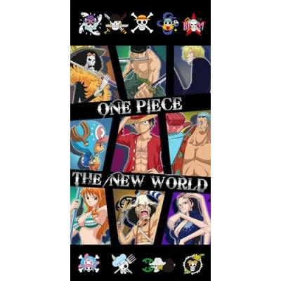 Afbeelding van Halantex One Piece De nieuwe wereld Luffy Roronoa Usopp Nami strandlaken 100% katoen afmetingen 70 x 140 cm
