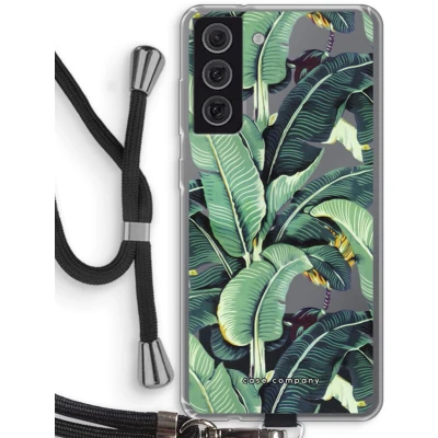 Afbeelding van hoesje met Koord geschikt voor Samsung Galaxy S21 FE Bananenbladeren Telefoonhoesje Zwart Bescherming aan alle Kanten en Over de Schermrand