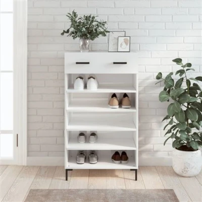 Afbeelding van Schoenenkast 60X35X105 Cm Bewerkt Hout Sonoma Eikenkleurig Hoogglans wit