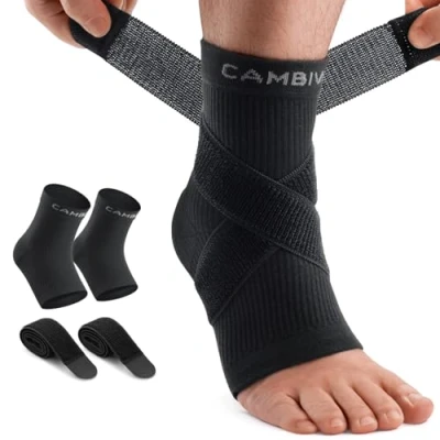 Afbeelding van CAMBIVO Enkelbrace met verstelbare riem, orthopedische brace voor heren en dames, compressiesteun gewrichtsverstuiking, plantaire fasciitis, gewrichtsbescherming, peesontsteking