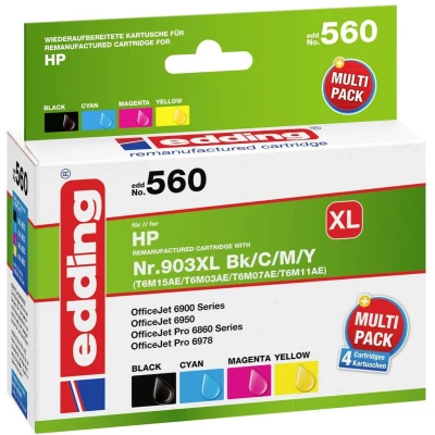 Afbeelding van Edding EDD 560 inktcartridge 4 stuk(s) Compatibel Zwart, Cyaan, Magenta, Geel