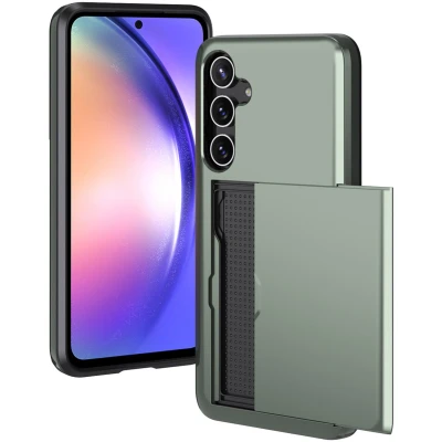 Afbeelding van iMoshion Hoesje Geschikt voor Samsung Galaxy A55 Ruimte 2 pasjes Backcover met pasjeshouder Donkergroen