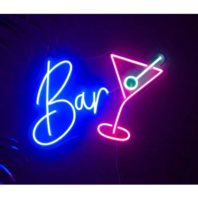 Afbeelding van LED Neon Verlichting Bord &quot;Bar&quot;, Incl. Adapter, 50x30cm, Blauw/Roze