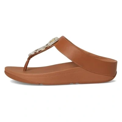 Afbeelding van FitFlop Fino Crystal Chain Leather Toe Post Sandals BRUIN Maat 41