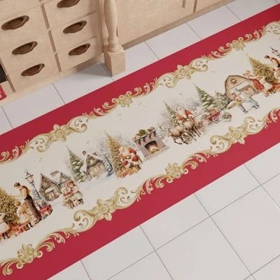 Afbeelding van PETTI Artigiani Italiani Tapis de Cuisine Noël, Chemin Noël Antidérapant et Lavable, pour 52x180 cm, Fabriqué en Italie