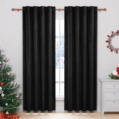 Afbeelding van Rootz Verduisterende Fluwelen Gordijnen Raambekleding Thermische panelen Kamerverduisterers Zwart 140x270 cm