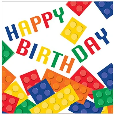 Image de Lego Serviettes joyeux anniversaire 33x33cm 16 pièces