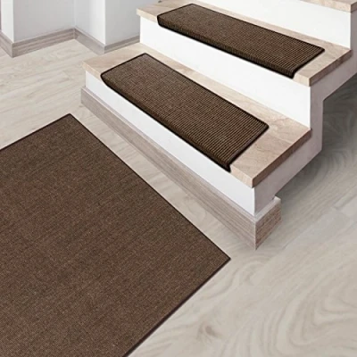 Afbeelding van casa pura Set van 15 trappen, rechthoekig, sisal, 100% natuurlijk, antislip, ca. 24 x 65 cm, katoenen rand, bruin Sylt