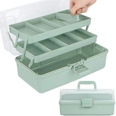 Afbeelding van Creahaus Multifunctionele 3 laagse opbergdoos met vakken, 35,6 cm (groen)