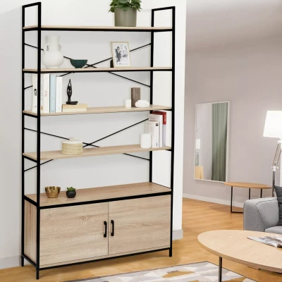 Image de Etagère XL 5 niveaux avec placard DETROIT design industriel 170 CM