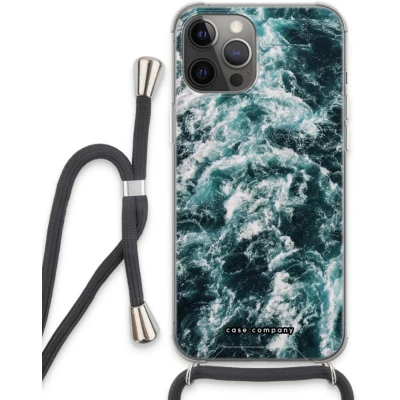 Afbeelding van Case Company® hoesje met Koord geschikt voor iPhone 13 Pro Max Zee golf Telefoonhoesje Zwart Extra Bescherming aan alle Kanten en Over de Schermrand