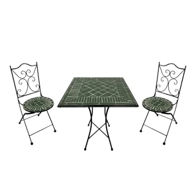 Afbeelding van AXI Camilla 3 delige Mozaïek Bistroset Donkergroen Metalen frame met keramische tegel Balkonset 2 stoelen en tafel