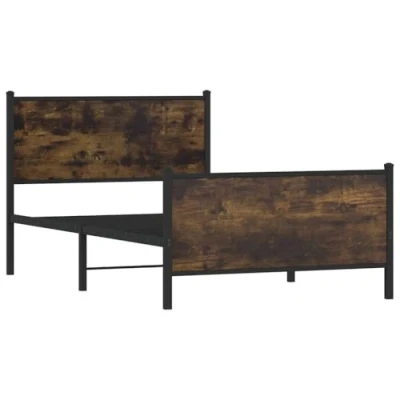 Afbeelding van Bedframe hoofd en voeteneinde metaal gerookt eiken 100x190 cm