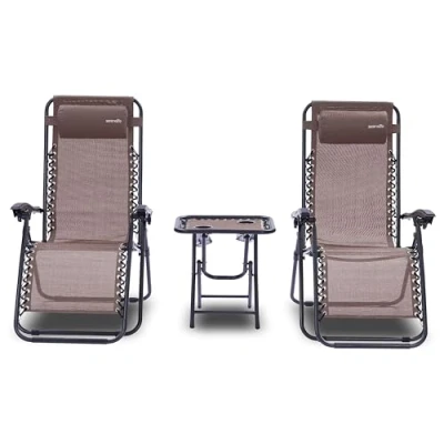 Afbeelding van SereneLife Ligstoel set van 2 Verstelbare Buitenkamerstoel met Afneembaar Bekerhouderblad Inklapbare Relaxstoel Verwijderbare Kussens