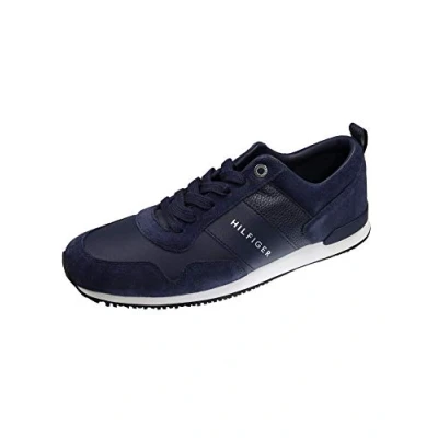 Image de Tommy Hilfiger Homme Baskets en daim emblématiques cuir, Bleu