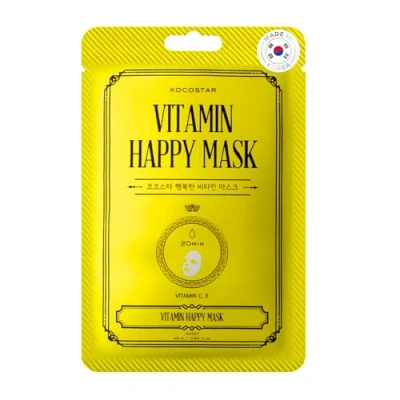 Afbeelding van Vitamin Happy Mask Koreaans gezichtsmasker met vitamines en antioxidanten, revitaliseert, verlicht voorkomt fotoveroudering, vertraagt veroudering, blokkeert vrije radicalen.