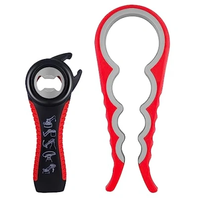 Afbeelding van Fousenuk 2 stuks handmatige potopener, multifunctioneel, 5 in 1 flesopener, 4 inmaakopener voor ouderen, kinderen, mensen met artritis