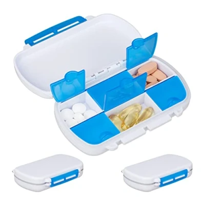 Afbeelding van Relaxdays 3x pillendoos 6 vakken medicijndoos pillendoosje medicijn doosje blauw