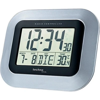 Afbeelding van Technoline WS 8005 Radiogestuurde wandklok (zilver zwart met batterijen)