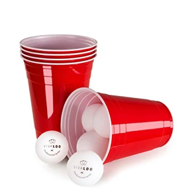 Afbeelding van VIVALOO Bierspel Drankspel Set van 50 Plastic Bekers en 6 Beer Pong Ballen Feest Wegwerpbekers Rood 455 ml