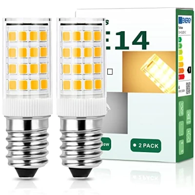 Afbeelding van Ledlampen, E14, 4 W, komt overeen met 40 E14 led, warmwit, 3000 K, kleine Edison schroef, AC 220 240 V, 400 lm, flikkervrij, niet dimbaar, voor koelkast, afzuigkap, keuken, kroonluchter, set van 2