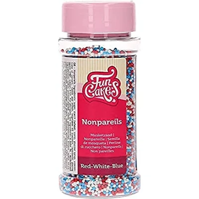 Afbeelding van FunCakes Nonparues Rood Wit Blauw: Sprinkles Cake, goede smaak, perfect voor het decoreren van taarten, honderden en duizenden Sprinkles. 80 g.