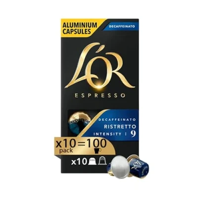 Afbeelding van L&#039;Or Ristretto cafeïnevrije espresso capsules 100 aluminium Intensiteit 9 Compatibel met originele Nespresso®* machines 10 dozen van