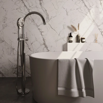 Afbeelding van Brauer Chrome carving Staande Badkraan handdouche rond 3 standen 2 knoppen chroom