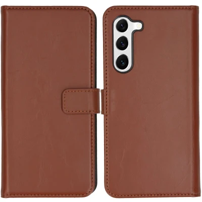 Afbeelding van Selencia Hoesje Geschikt voor Samsung Galaxy S23 Plus Met Pasjeshouder Echt Lederen Bookcase Lichtbruin