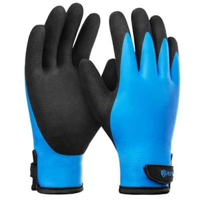 Afbeelding van KAYGO Winterwaterdichte thermische werkhandschoenen, volledige hand latexcoating, geïsoleerde voering voor vriezer, koud weer, wintervissen, buitenwerk, KG145W (blauw, maat 8)