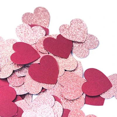 Afbeelding van Regendeko confetti, voor bruiloft, verjaardag, feest, tafeldecoratie, strooidecoratie (rood en roségoud)