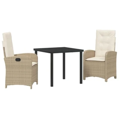 Afbeelding van vidaXL 3 delige Tuin Eetset met Kussens Beige Poly Rattan