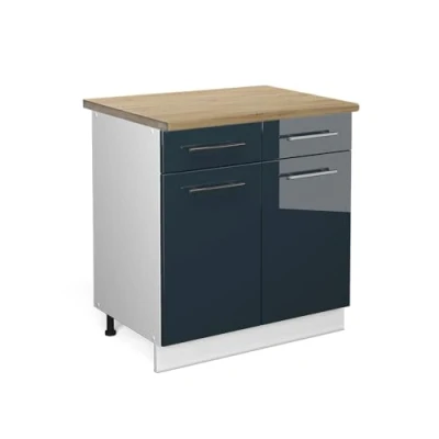 Afbeelding van Vicco Keukenonderkast Fame Line, Donkerblauw hoogglans/Wit, 80 cm , WB Eik