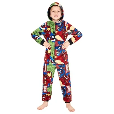 Afbeelding van Marvel Jumpsuit voor kinderen, jongens, overpyjama, rompertje van fleece, onesie, jongeren, 9 15 jaar, Avengers, Meerkleurig