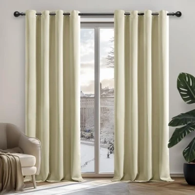 Afbeelding van Deconovo verduisterende gordijnen, warmte isolerend, bescherming tegen kou, modern ontwerp met oogjes, voor woonkamer en slaapkamer, 135 x240 cm (breedte x lengte), donker beige, 2 stuks
