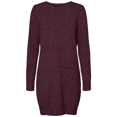 Afbeelding van Vero Moda Vmdoffy Ls damesjurk met ronde hals, Winetasting/detail: zwart gemêleerd