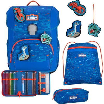Afbeelding van Scout Schooltas Superflash Neo Set 4 delig Blue Dino Blauw