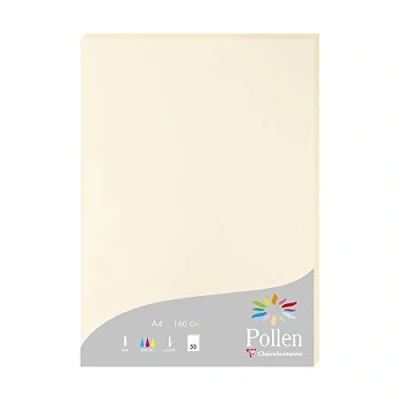 Afbeelding van Clairefontaine 14204C, doos van 50 vellen, A4 formaat (21 x 29,7 cm), 160 g/m², ivoorkleurig, uitnodigingspapier voor evenementen en correspondentie, reeks pollen, premium glad papier