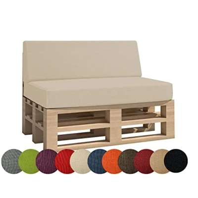 Afbeelding van chilly pilley Palletkussen, tuinkussen, binnen en buiten, wasbaar, afneembaar, zitkussen, rugkussen (set van 2, crèmekleurig)